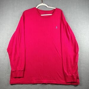 Ralph Lauren Polo Men XXL Pink Long Sleeve Shirt Cotton Teal Pony Logo EUC Style